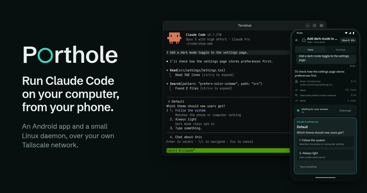 Claude Code asking a question in tmux on a computer, and the same question on the phone